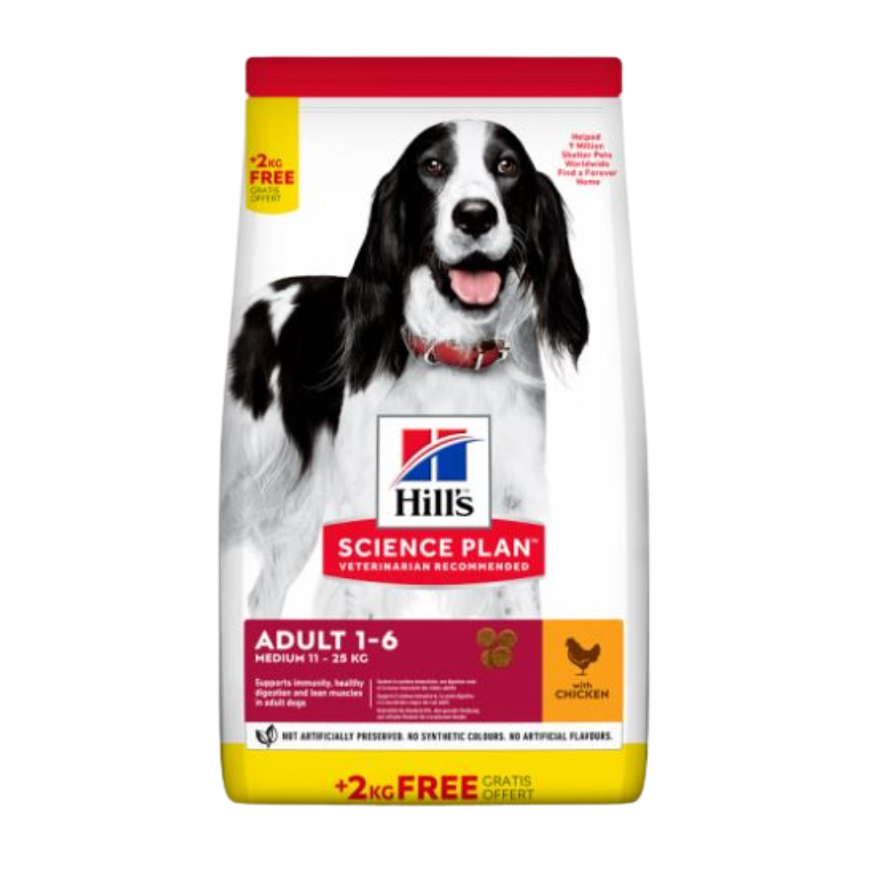 Hills Adult Medium Chicken Bonus Bag +2Kg Free 14Kg