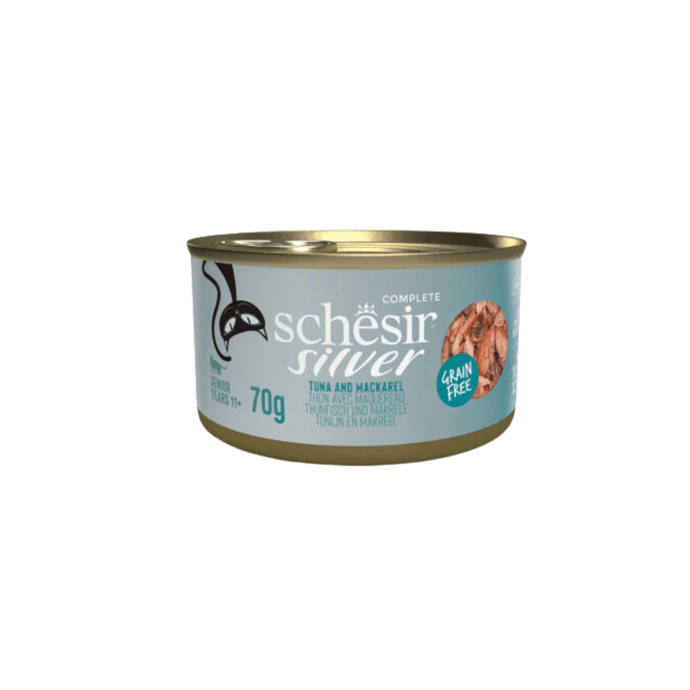 SCHESIR SILVER SENIOR CAT, TUNA AND MACKEREL IN BROTH 70G IN CAN