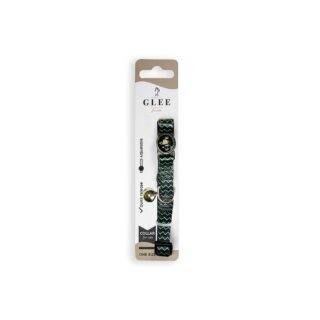 GLEE COLLARS WITH WEBBING TAPE, PLASTIC CLASP AND BELL, GREEN ZIG ZAG 10mm x 30cm