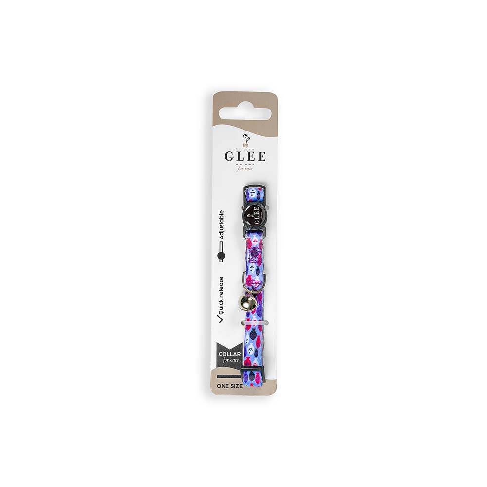 GLEE COLLARS WITH WEBBING TAPE, PLASTIC CLASP AND BELL, BLUE FISHES 10mm x 30cm